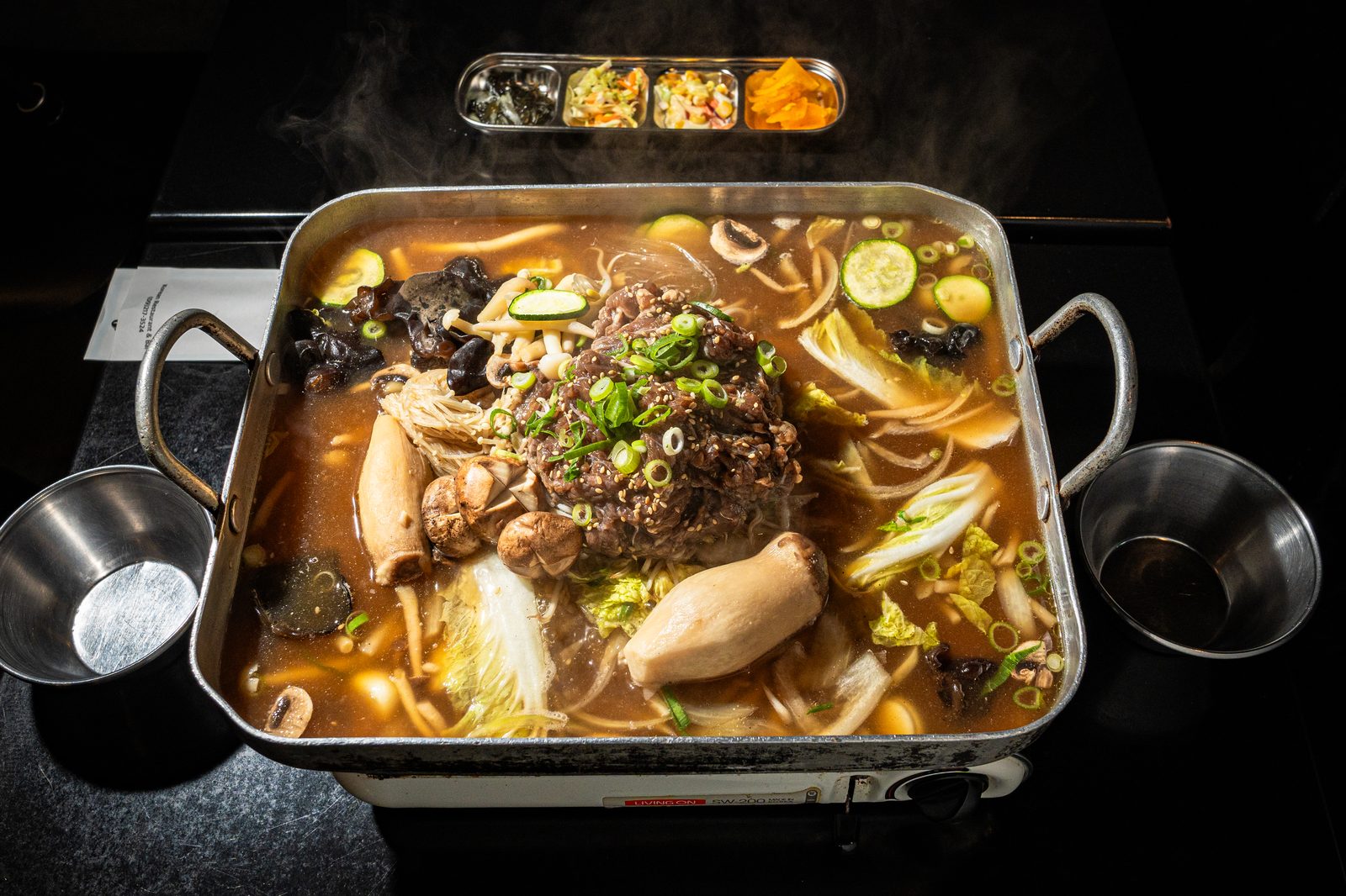 OBAR beef bulgogi hot pot with mushrooms, glass noodles and vegetables